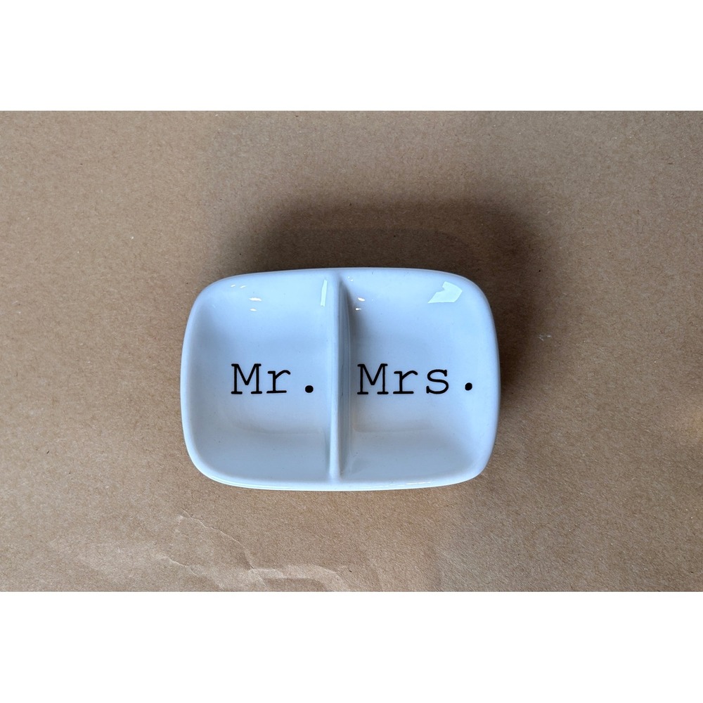 Mr. & Mrs.‎ Ceramic Divided Ring Dish White Jewelry Trinket Tray Wedding Gift